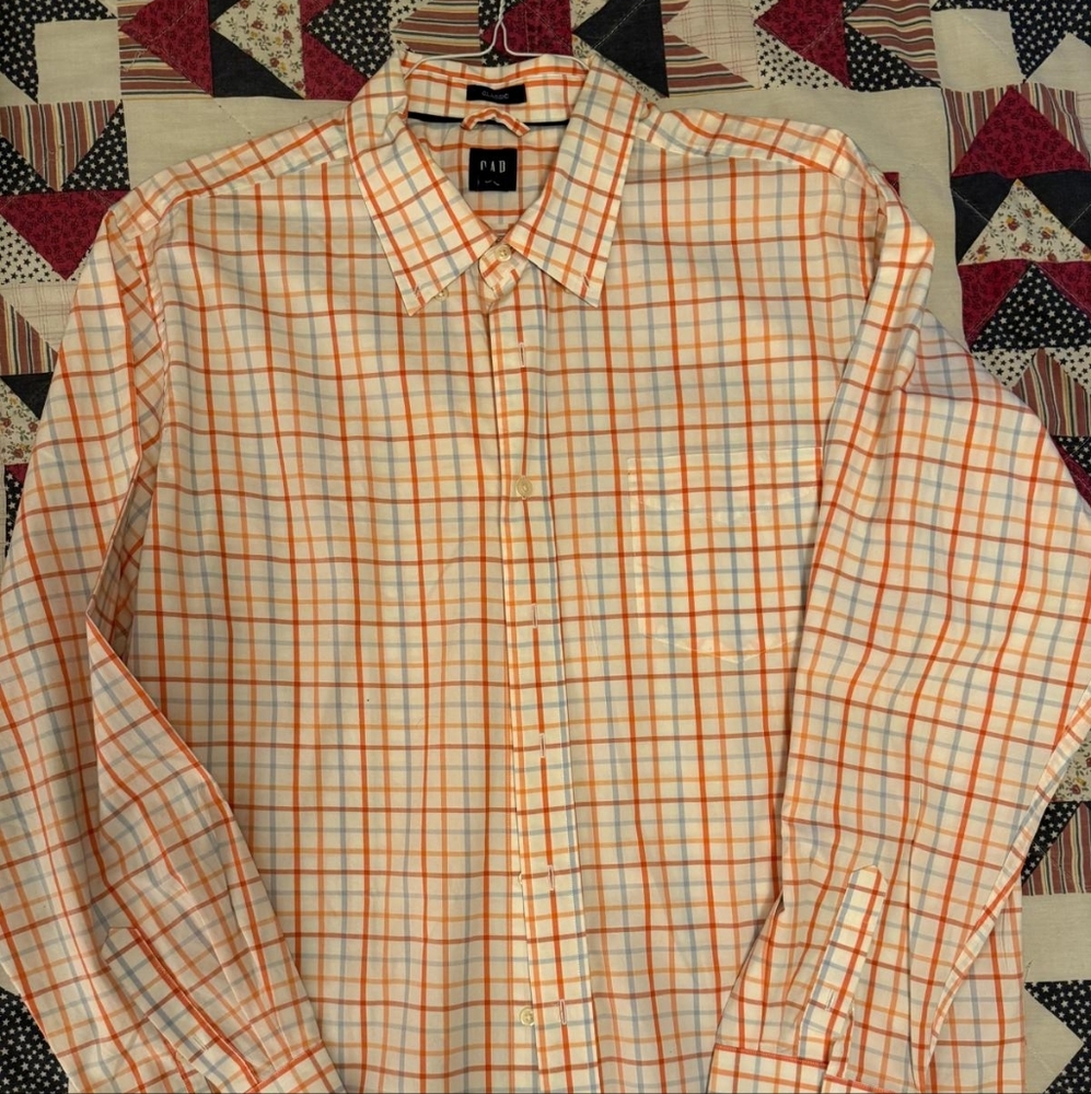 GAP Men's Orange Plaid Button Down Shirt